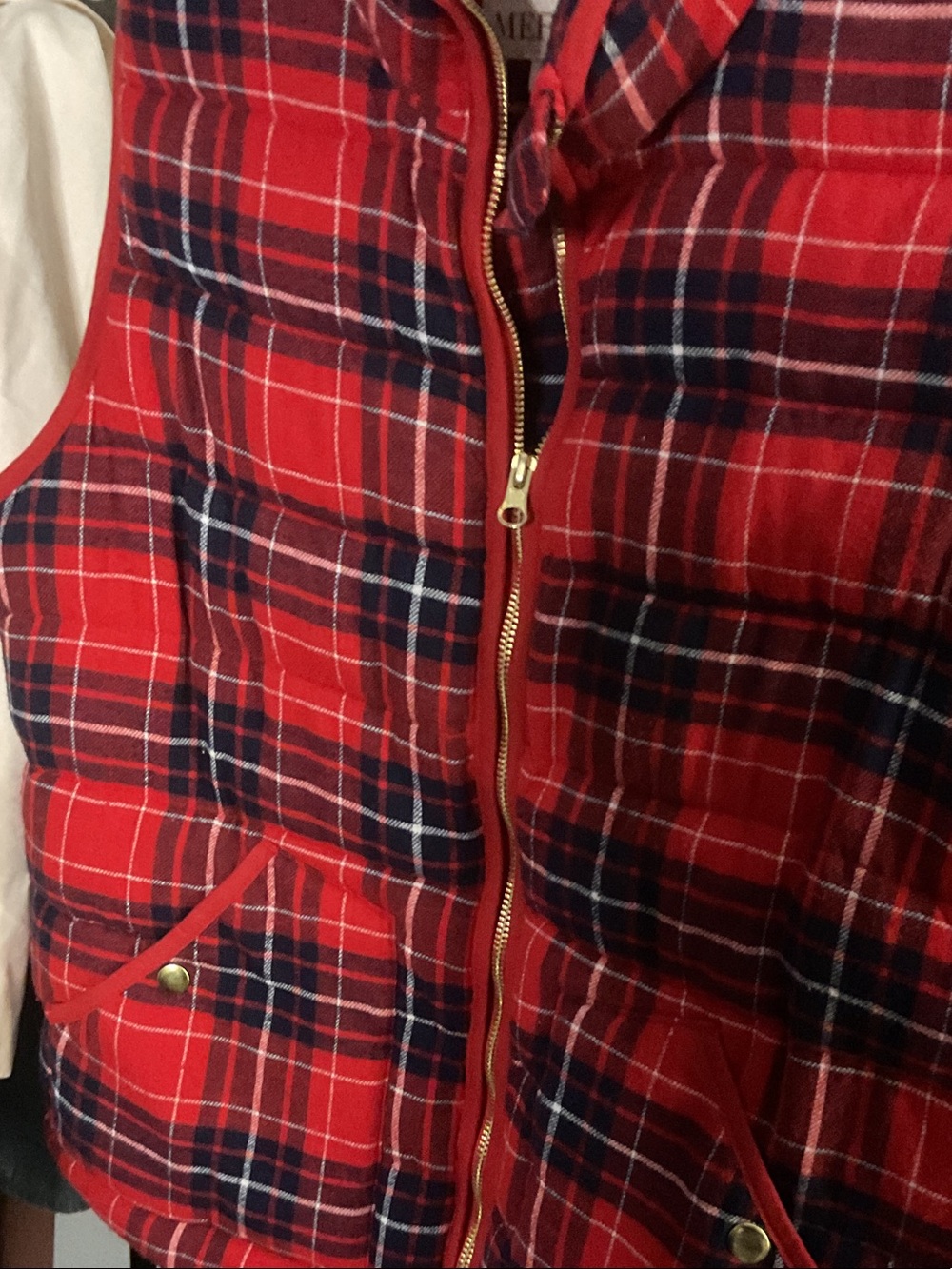 Quilted Red Plaid Zip-Front Women's Vest